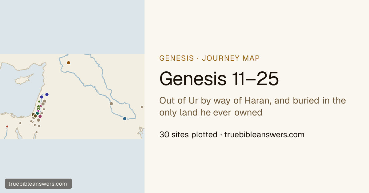 Map of Genesis 11–13: Out of Ur by way of Haran, and a tent pitched at Hebron — 12 sites plotted