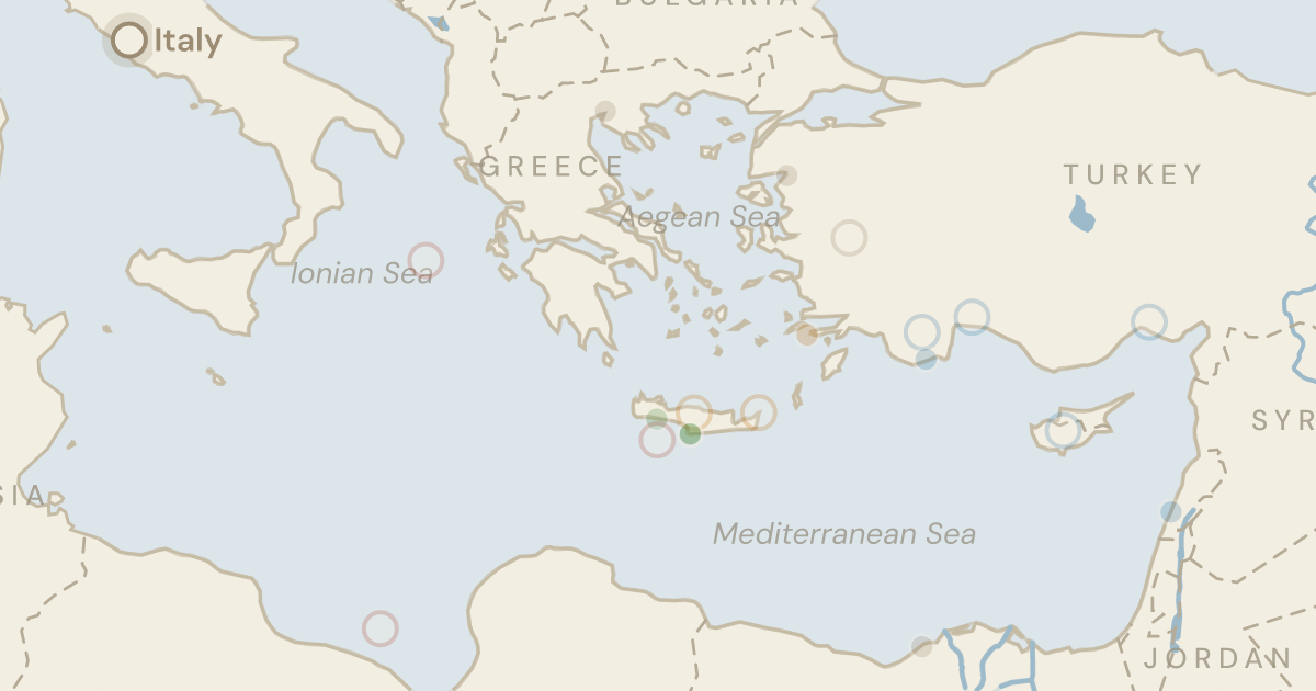 Map of Acts 27: The course they set, and the course the wind gave them — 20 sites plotted