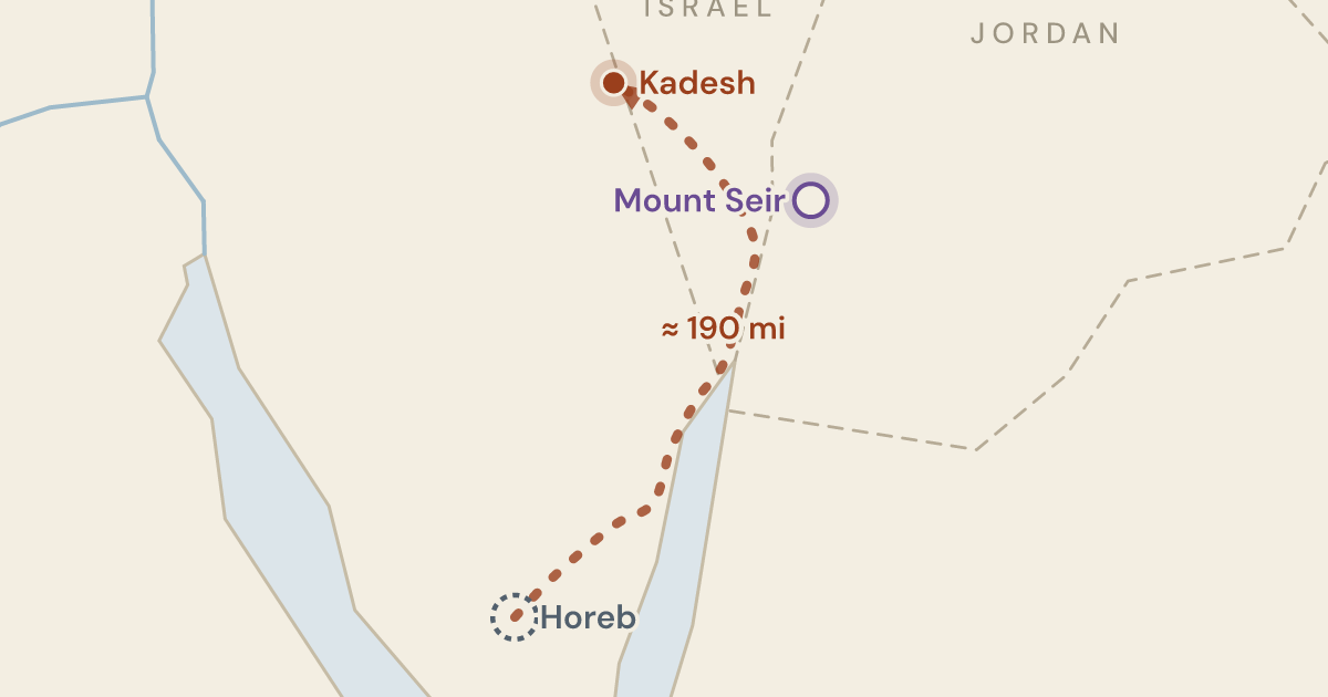 Map of Deuteronomy 1:2: An eleven days' walk, stated at the start of a book about a forty-year one — 2 sites plotted