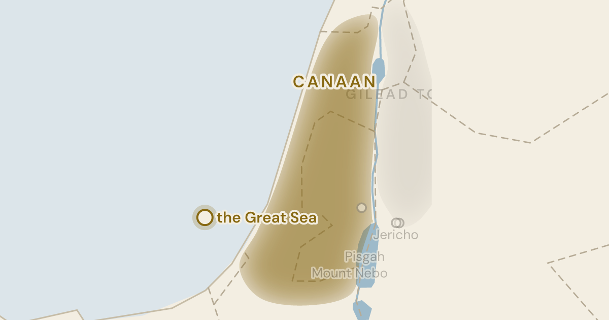 Map of Deuteronomy 34:2: The view turns west, across the river he will not cross, to the sea — 1 sites plotted