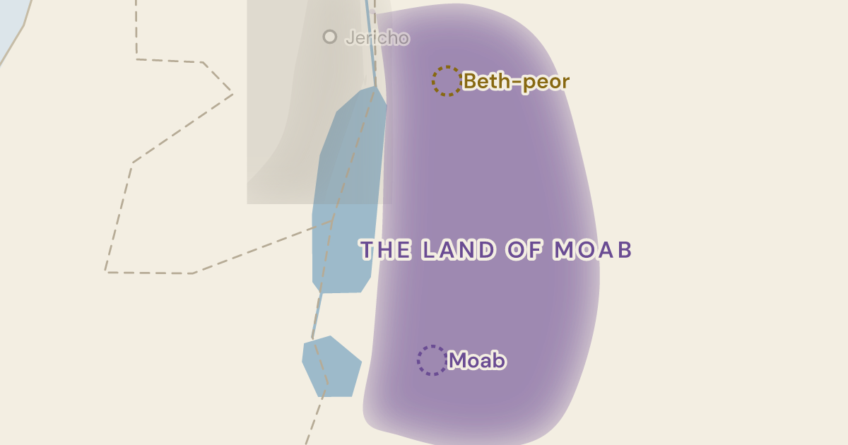 Map of Deuteronomy 34:6: Buried in a valley in Moab, opposite Beth-peor, and nobody has found the place since — 0 sites plotted