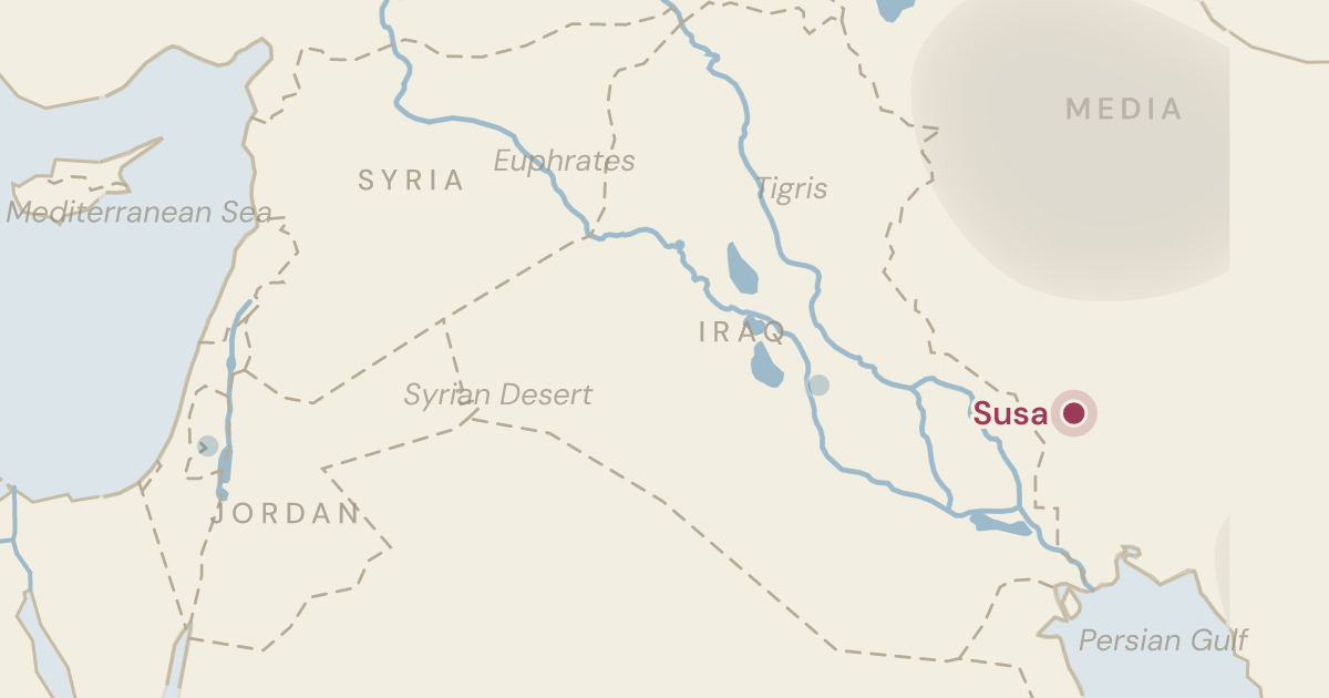 Map of Esther 2: A Benjaminite exile in Susa, and an orphan made queen — 3 sites plotted