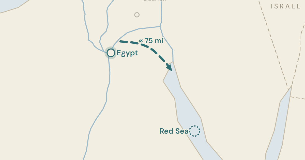 Map of Exodus 10:19: The sea's first appearance in Exodus, as the water the locusts are drowned in — 1 sites plotted