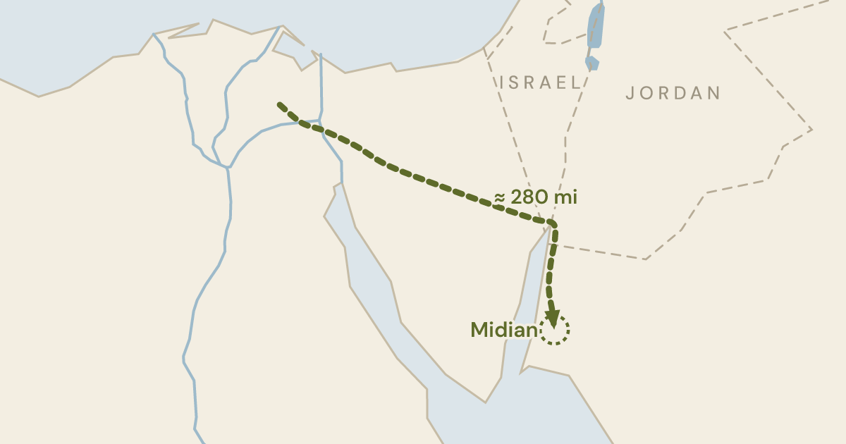 Map of Exodus 2:15: A prince of Egypt runs for his life, and sits down by a well in Midian — 0 sites plotted