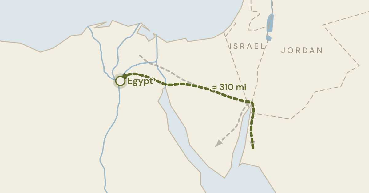 Map of Exodus 4:20: The road he fled down, walked back with a wife, two sons and the staff of God — 1 sites plotted