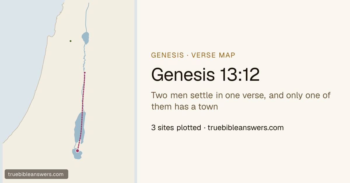 Map of Genesis 13:12: Two men settle in one verse, and only one of them has a town — 3 sites plotted