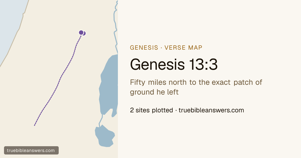 Map of Genesis 13:3: Fifty miles north to the exact patch of ground he left — 2 sites plotted