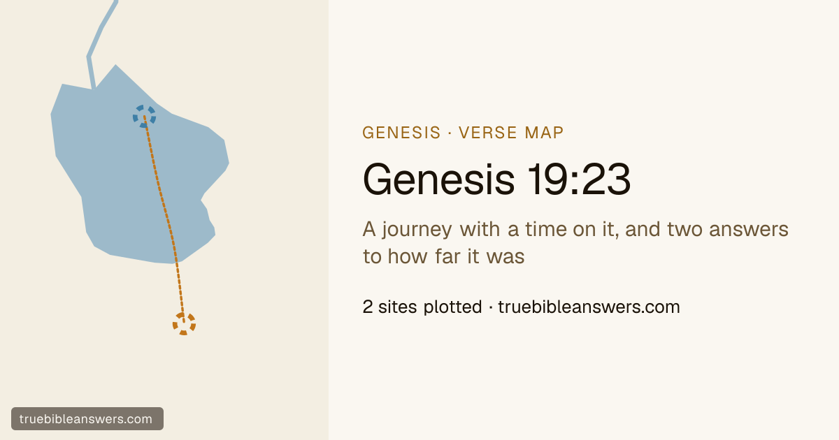 Map of Genesis 19:23: A journey with a time on it, and two answers to how far it was — 2 sites plotted