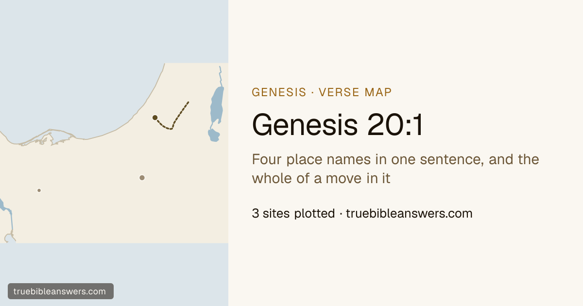 Map of Genesis 20:1: Four place names in one sentence, and the whole of a move in it — 3 sites plotted