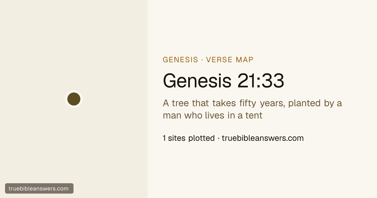 Map of Genesis 21:33: A tree that takes fifty years, planted by a man who lives in a tent — 1 sites plotted