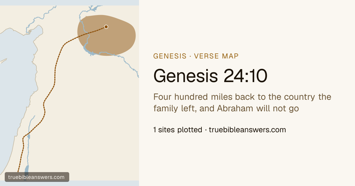 Map of Genesis 24:10: Four hundred miles back to the country the family left, and Abraham will not go — 1 sites plotted