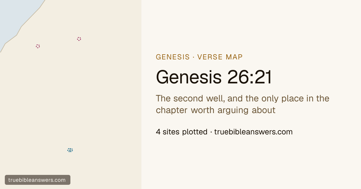 Map of Genesis 26:21: The second well, and the only place in the chapter worth arguing about — 4 sites plotted