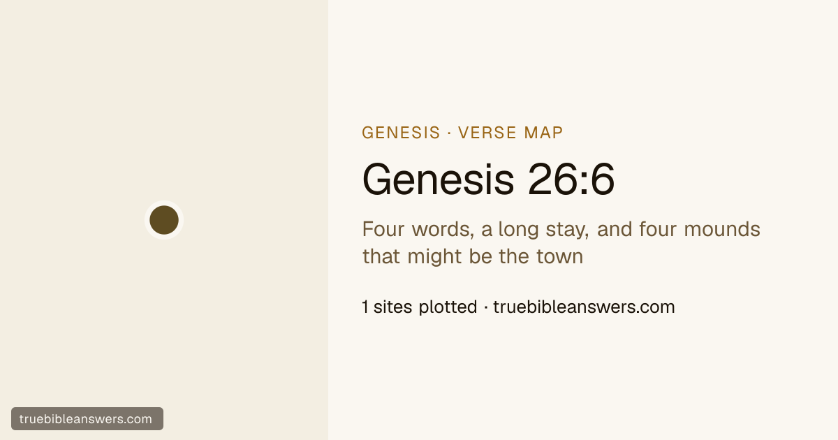Map of Genesis 26:6: Four words, a long stay, and four mounds that might be the town — 1 sites plotted