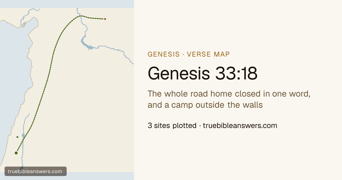 Map of Genesis 33:18: The whole road home closed in one word, and a camp outside the walls — 3 sites plotted