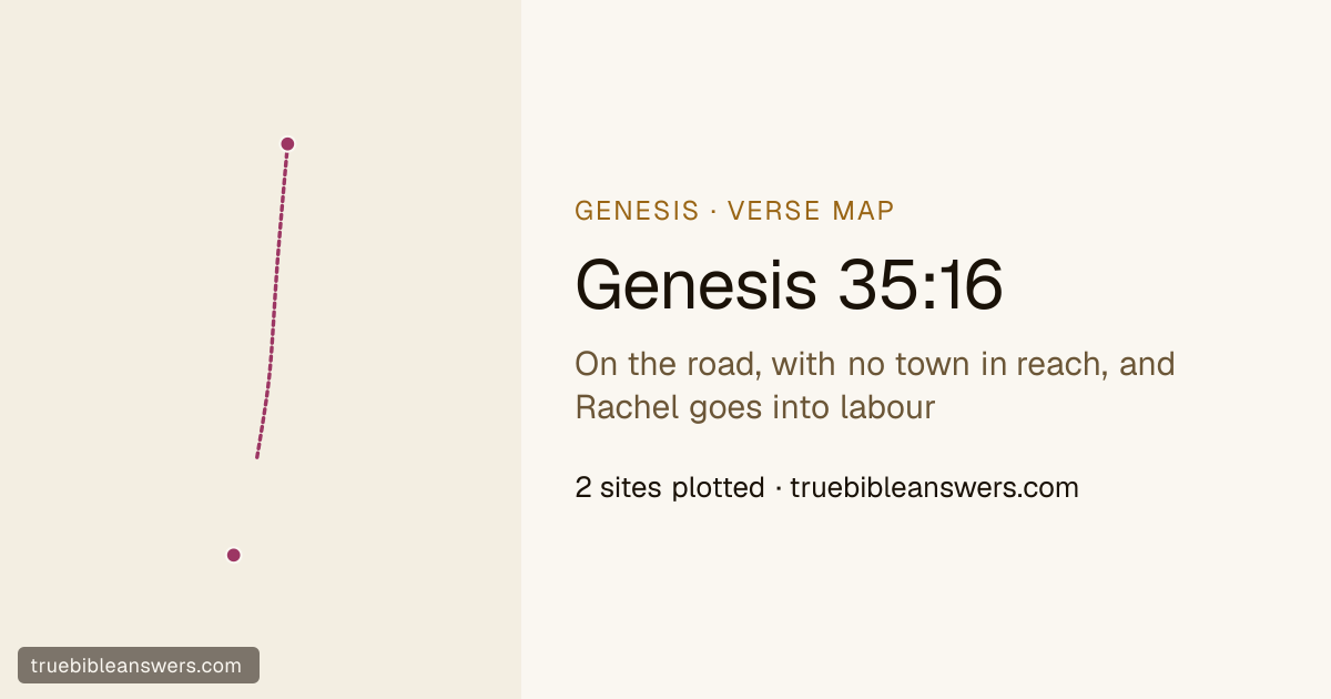 Map of Genesis 35:16: On the road, with no town in reach, and Rachel goes into labour — 2 sites plotted