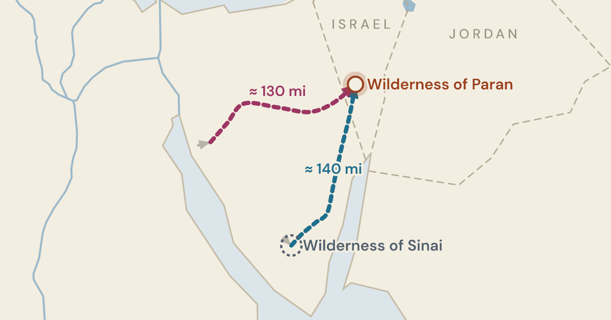 Map of Numbers 10:12: After eleven months at the mountain the cloud lifts, and settles again in Paran — 1 sites plotted