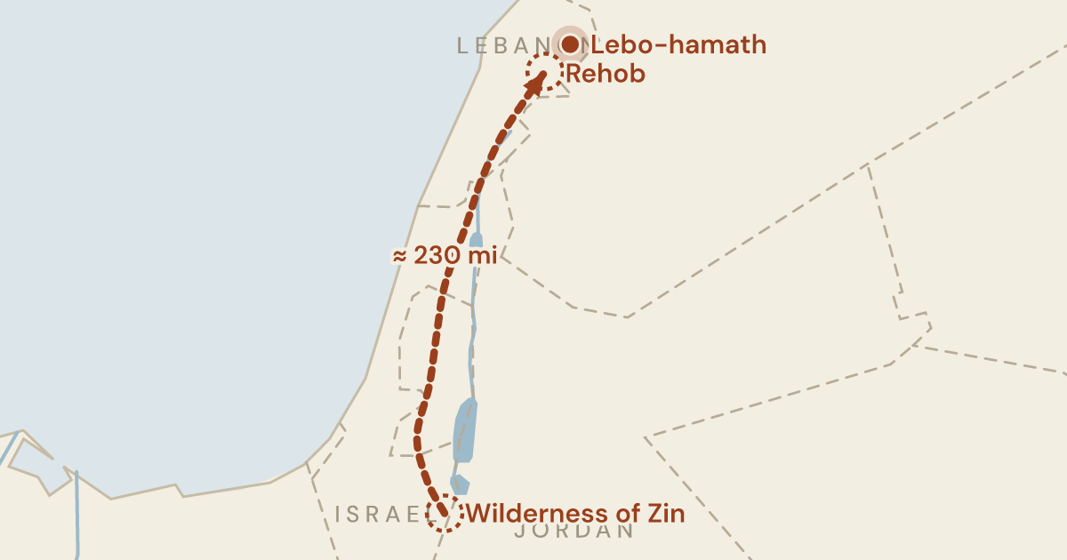 Map of Numbers 13:21: The whole land in one sentence, from the southern wilderness to the pass of Hamath — 1 sites plotted