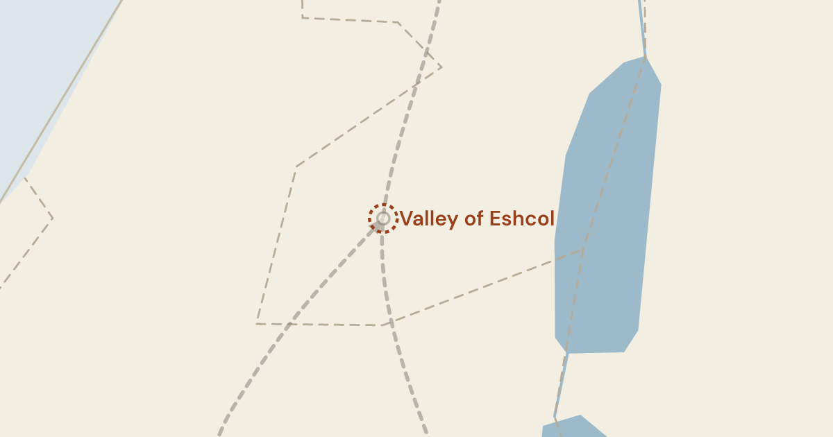 Map of Numbers 13:23: One cluster of grapes on a pole, cut in a valley the sources place only near Hebron — 0 sites plotted