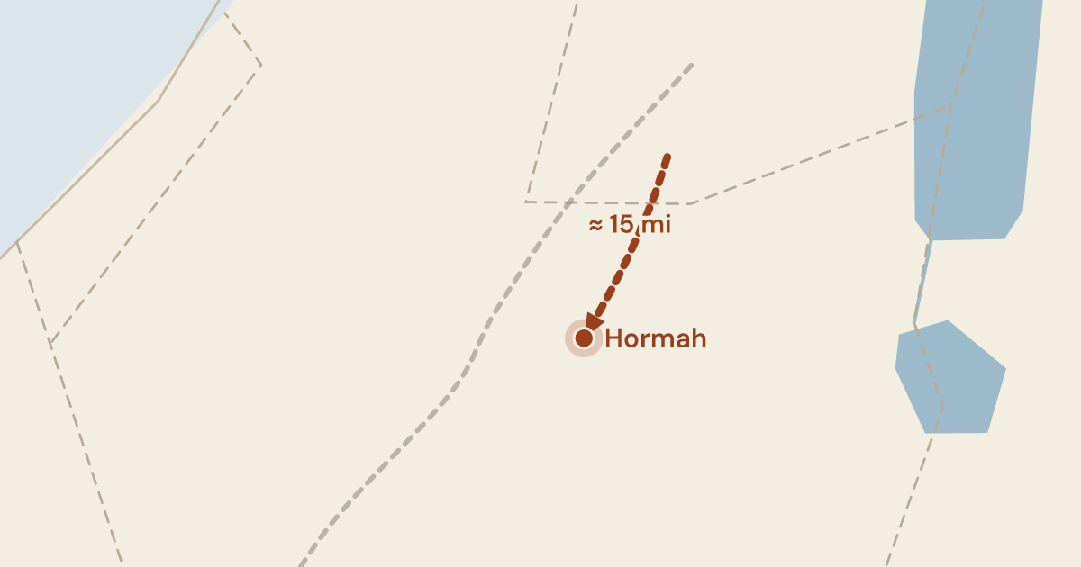 Map of Numbers 14:45: Up into the hills without the ark or Moses, and chased back down as far as Hormah — 1 sites plotted
