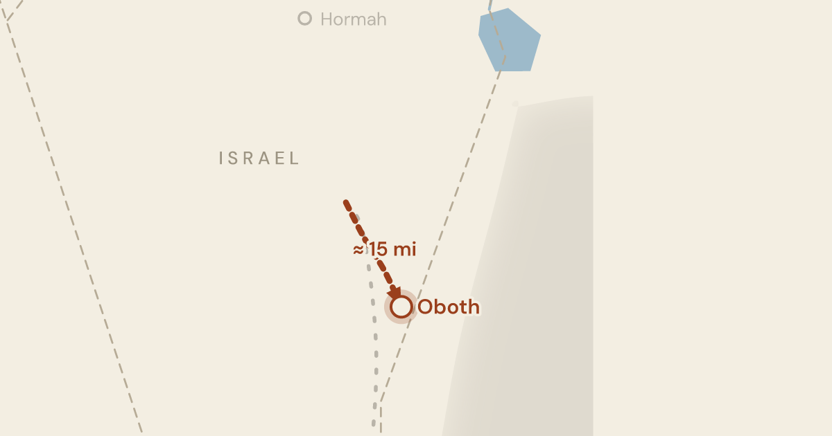 Map of Numbers 21:10: The first camp after the bronze serpent, placed in the Arabah rather than beyond Edom — 1 sites plotted