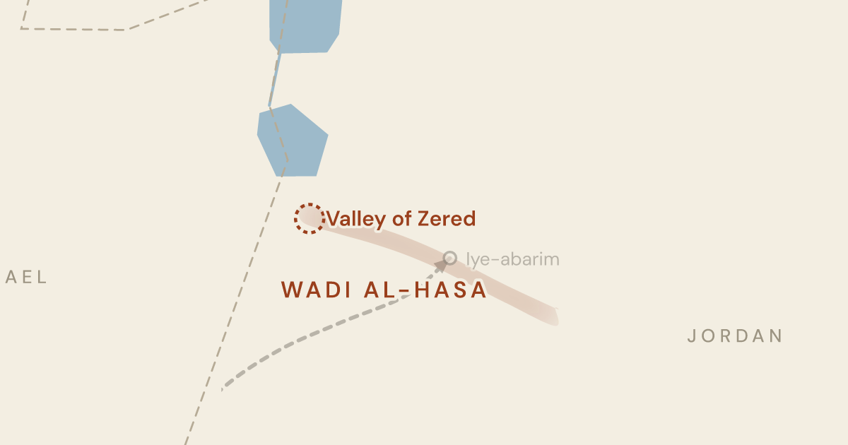Map of Numbers 21:12: The gorge between Edom and Moab, where the thirty-eight years run out — 0 sites plotted