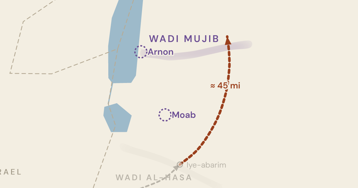 Map of Numbers 21:13: Round Moab's desert side and over its northern border, into the Amorites' country — 0 sites plotted
