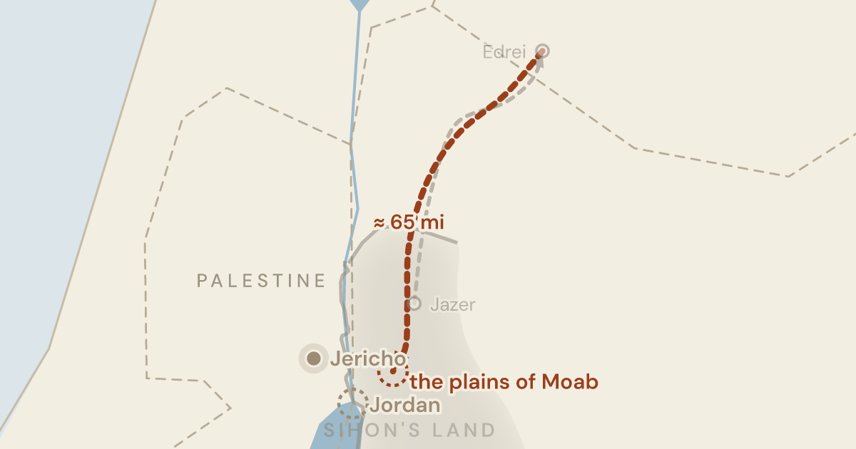 Map of Numbers 22:1: The last camp of the forty years, across the river from the first city of the land — 1 sites plotted