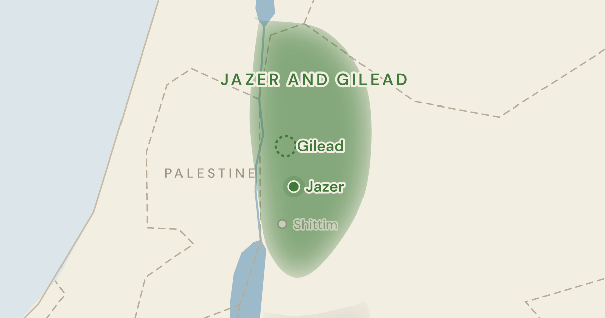 Map of Numbers 32:1: Two tribes with great herds look at the hill pastures, as Lot once looked at the valley — 1 sites plotted