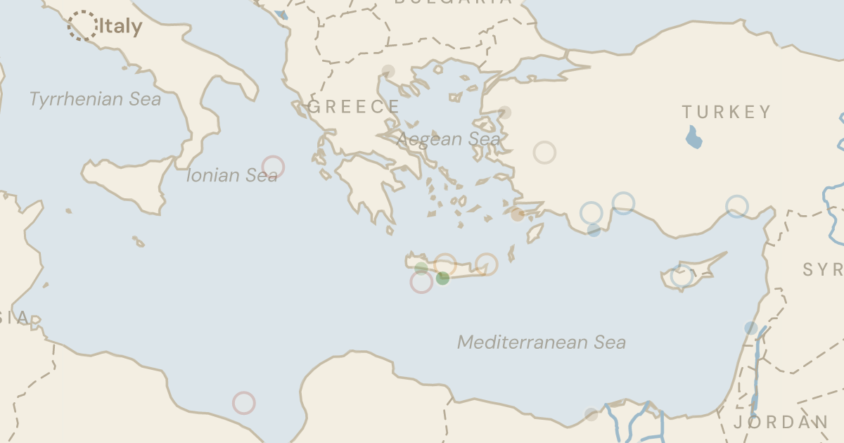 Map of Acts 27–28: Three ships, one wreck, and a road at the end of it — 27 sites plotted