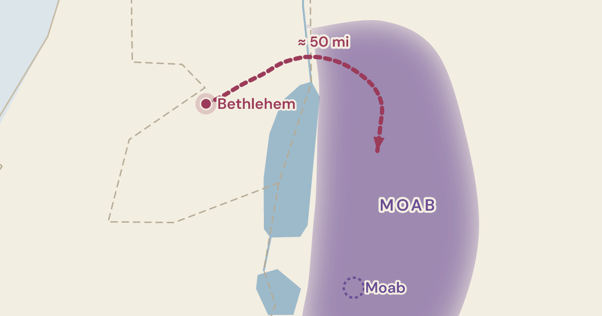 Map of Ruth 1:1: A famine in the house of bread, and a family walks down to Moab to wait it out — 1 sites plotted