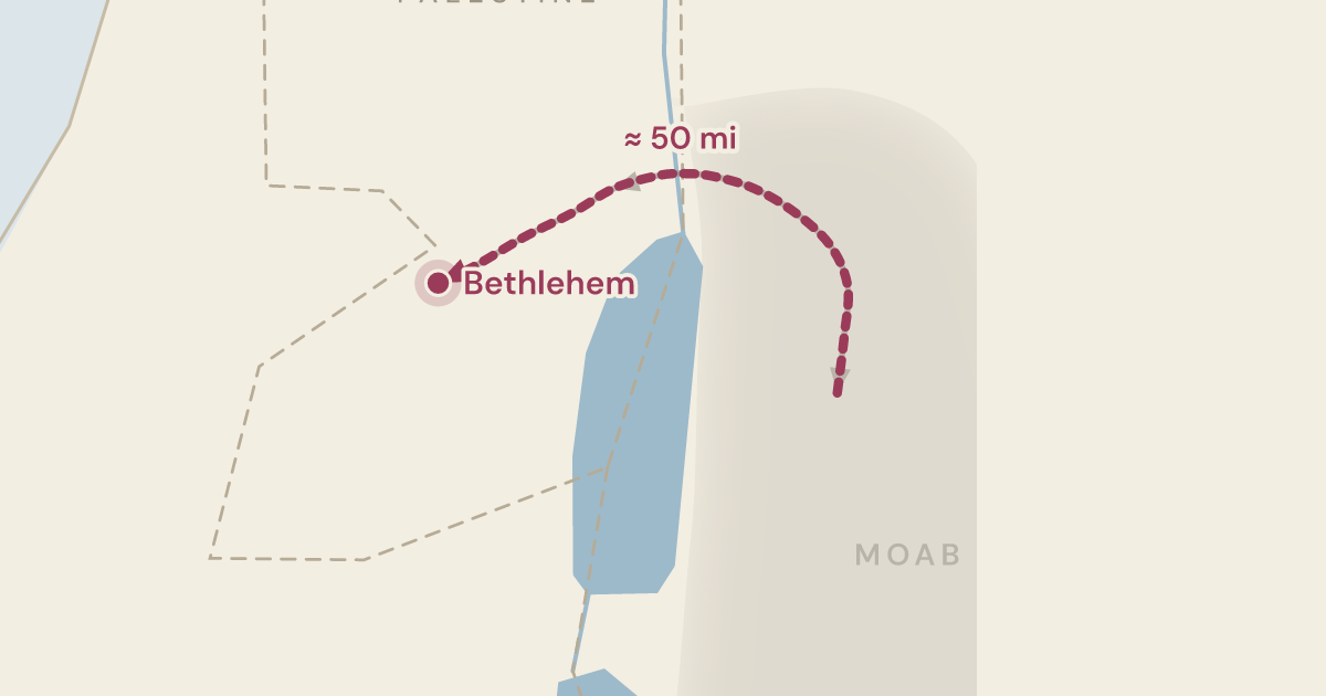 Map of Ruth 1:19: Two widows walk into Bethlehem, and the whole town asks: is this Naomi? — 1 sites plotted